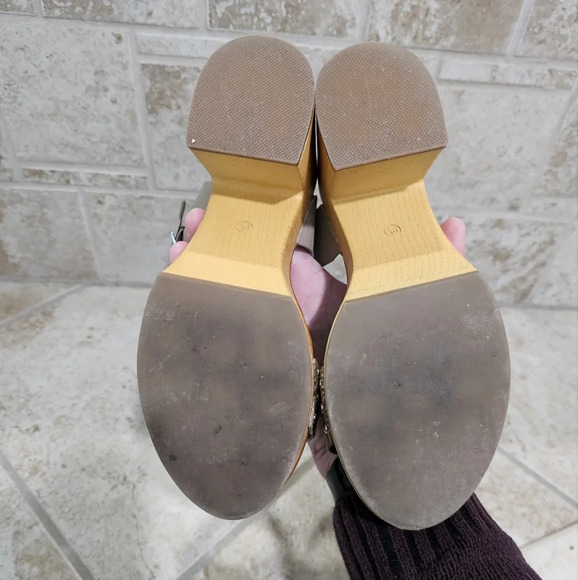 MIA 9.5 Taupe Wood Platform Sandals Strappy Buckle Retro 70s Y2K Chunky Heels - Picture 7 of 8